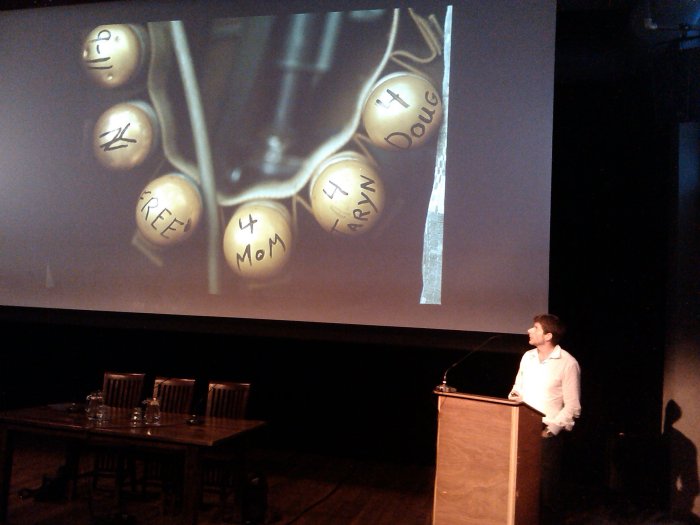 Stephen Mayes, director of the estate of Tim Hetherington, talks at de Balie in Amsterdam